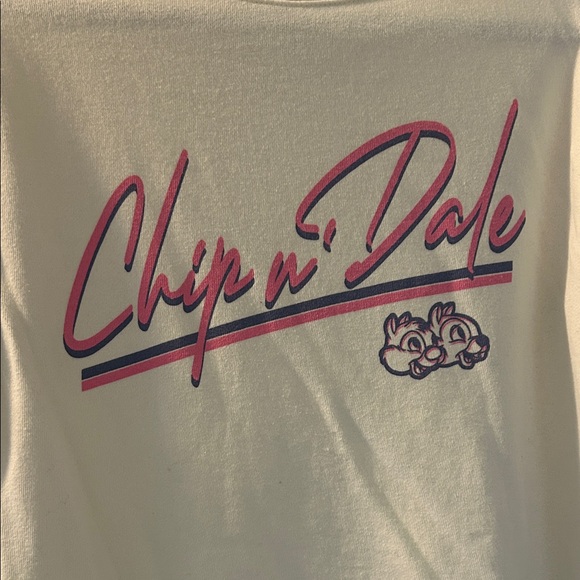 Chip n' Dale Graphic Crewneck Sweatshirt - Cream with Pink/Blue Print - Picture 2 of 5